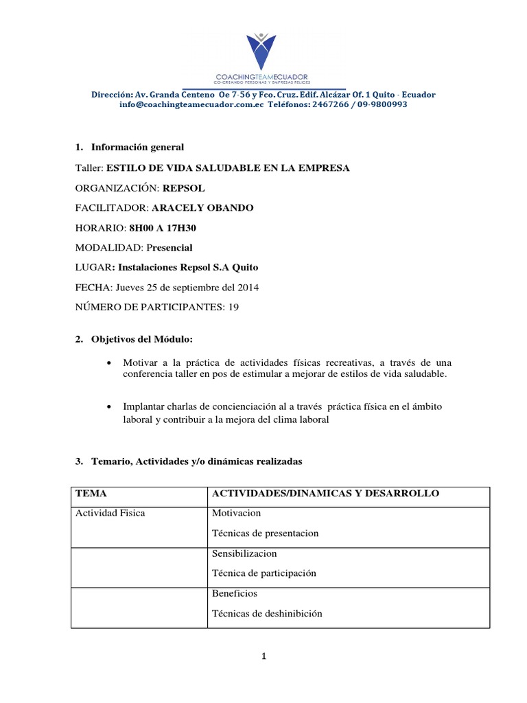 Informe de Capacitacion Modelo | PDF
