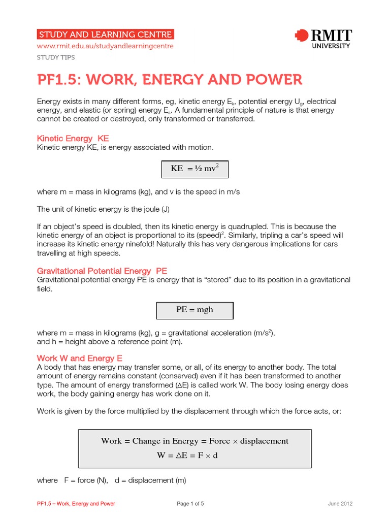 Work Energy Power Kinetic Energy Force