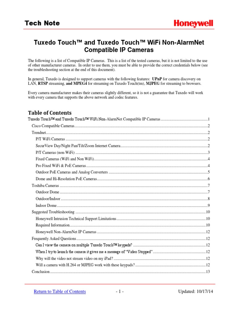 Tuxedo Touch - TechNote - IpCamComp - Rev3 | PDF | Wi Fi | Streaming Media