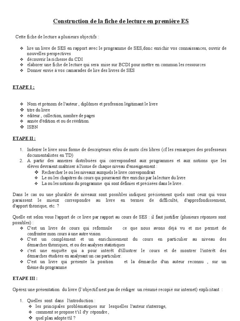 méthodologie de la fiche de lecture 20092010  Science  Sciences