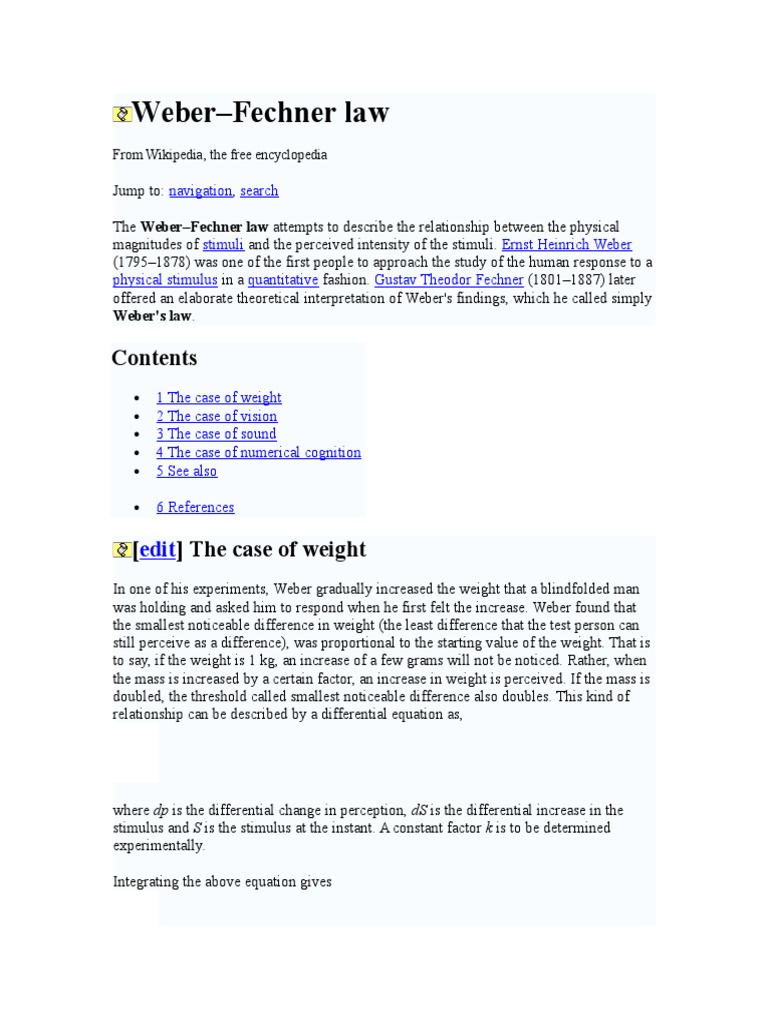 Weber-Fechner Law - Wikipedia, The Free Encyclopedia | PDF | Pitch ...