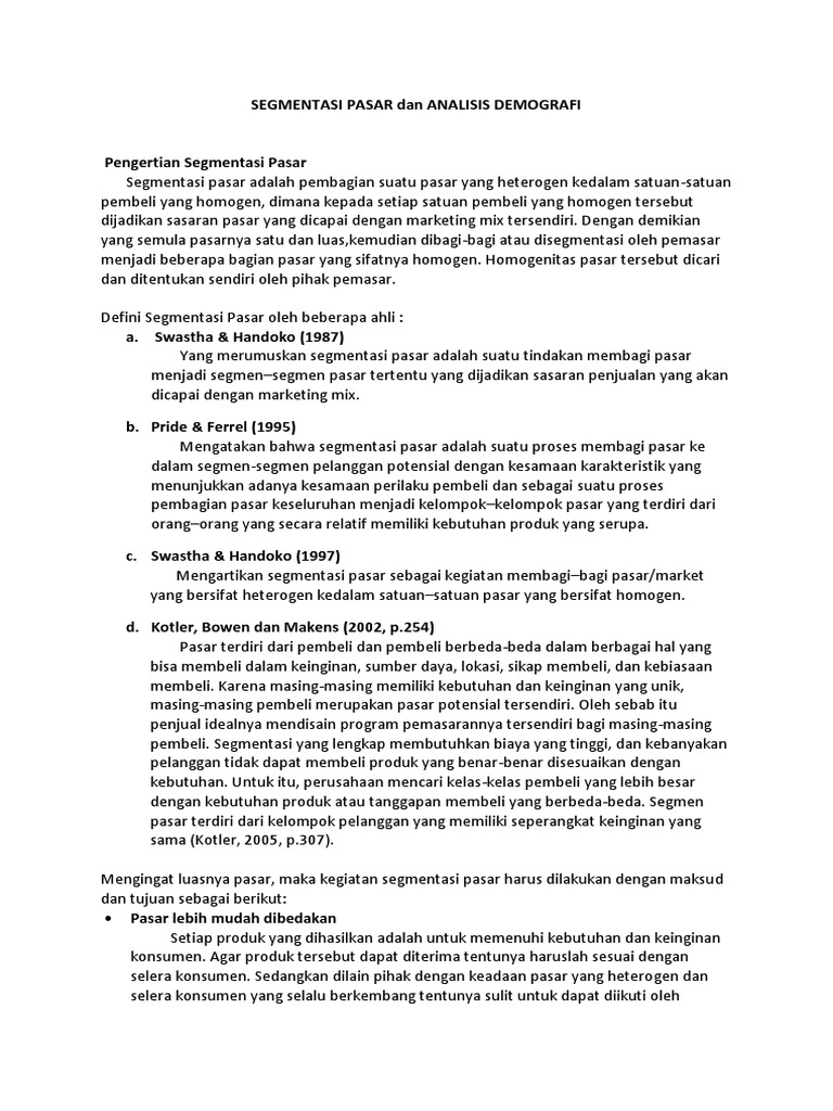 Segmentasi Pasar Dan Analisis Demografi
