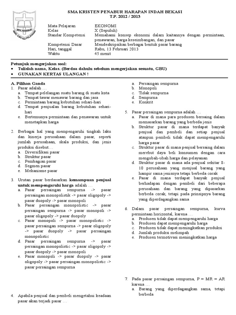 Contoh Soal Pasar Barang