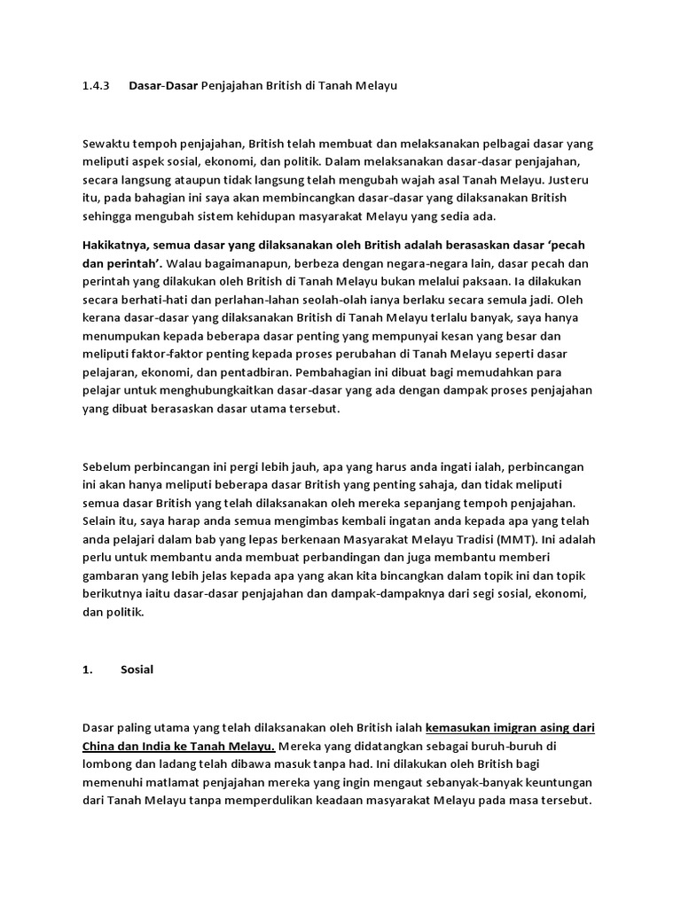 Dasar-Dasar Dan Kesan Penjajahan British  PDF