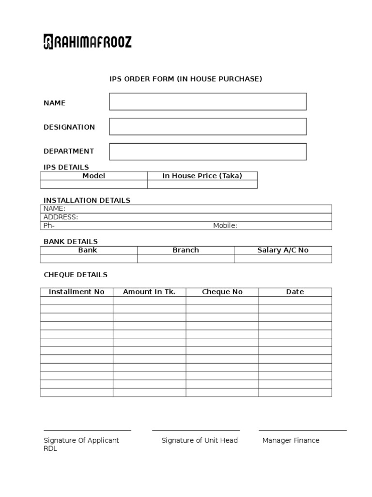 IPS Order Form for In-House Purchase | PDF | Career & Growth