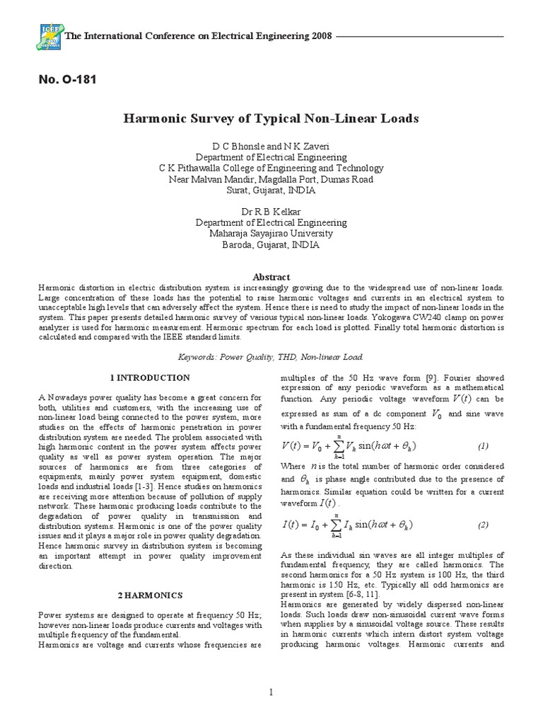 Harmonic Survey of Non-Linear Loads | PDF | Electromagnetism ...