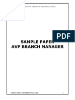 Sample Paper Avp Branch Manager: Building Standards in Educational and Professional Testing