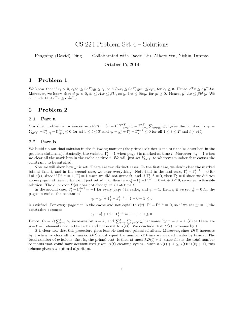 CS 224 Problem Set 4 Solutions PDF Linear Programming Combinatorics