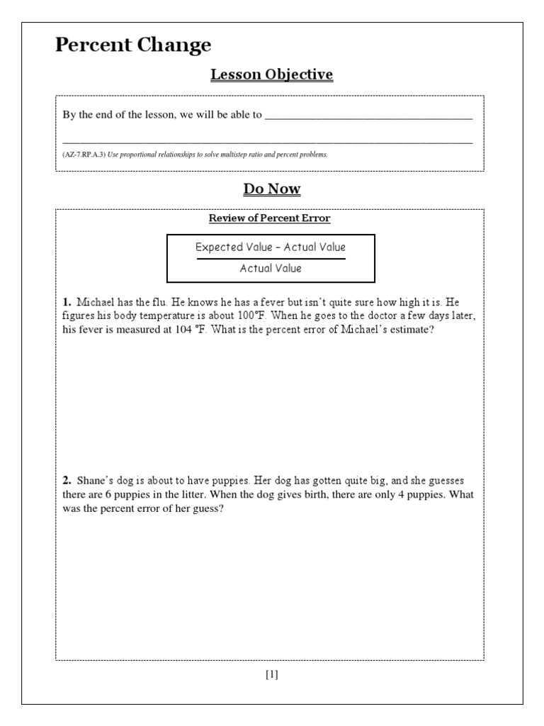Percent Change in Word Problems | PDF | Percentage | Ratio