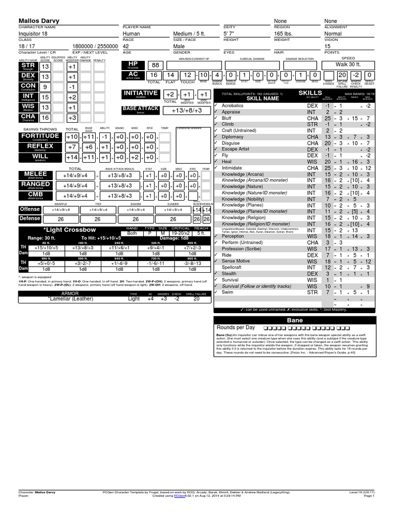 STR DEX CON INT WIS CHA HP AC: Mallos Darvy | PDF | Leisure
