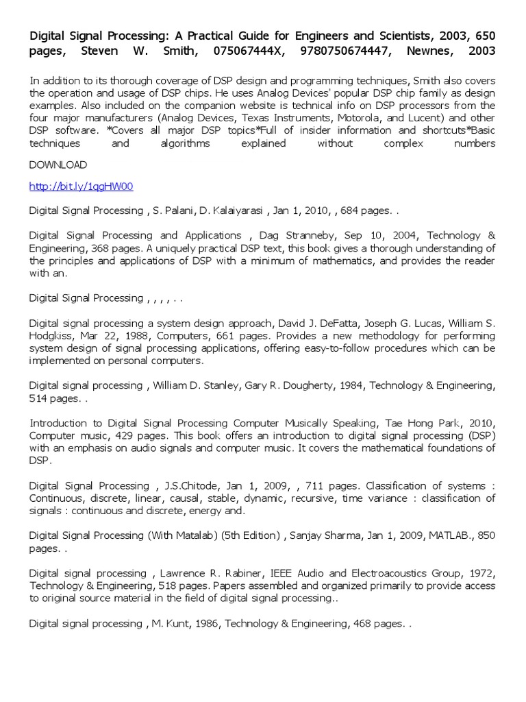 Digital Signal Processing A Practical Guide For Engineers and ...