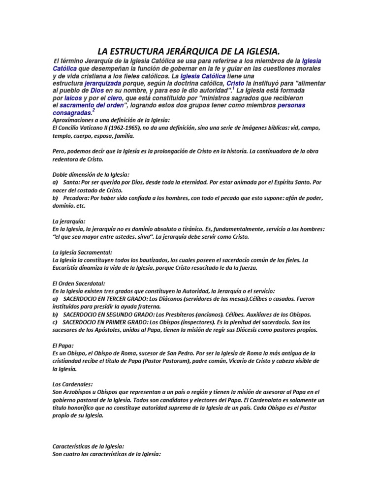 La Estructura Jerárquica de La Iglesia | PDF | obispo | Iglesia Católica