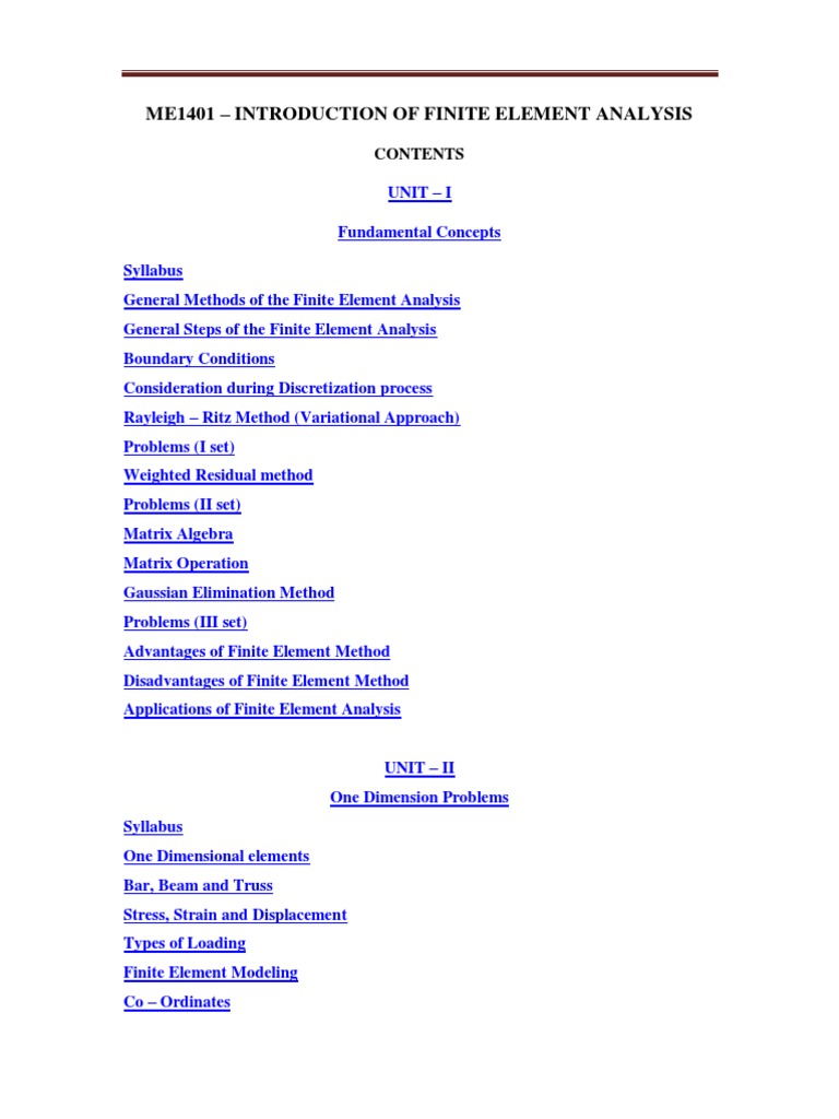 Finite Element Analysis Notes | PDF