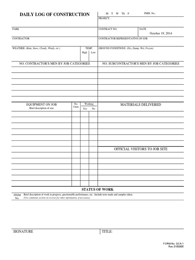 Daily Construction Log Template | PDF | Business | Technology & Engineering