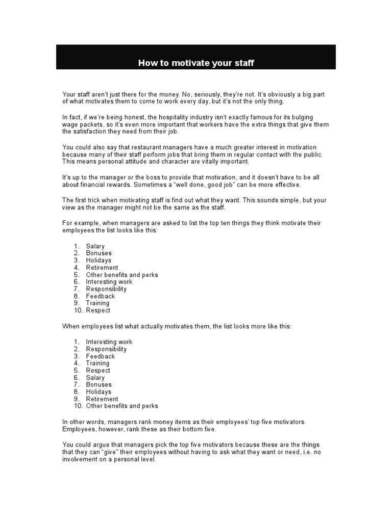 Motivating Hospitality Staff Effectively | PDF | Motivation | Motivational