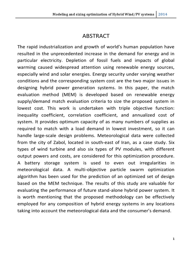 Modeling and Sizing Optimization of Hybrid Wind and PV System | PDF ...