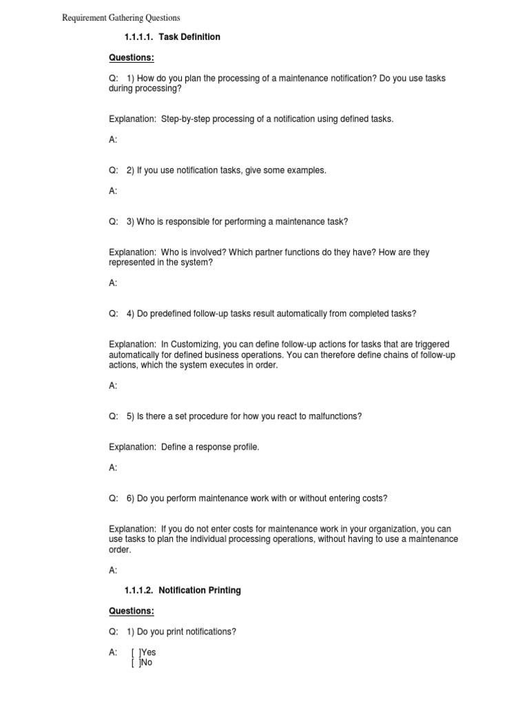 SAP Requirement Gathering Questions for all important ECC modules