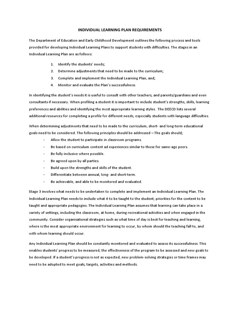 Individual Learning Plan Guidelines | PDF | Goal | Learning