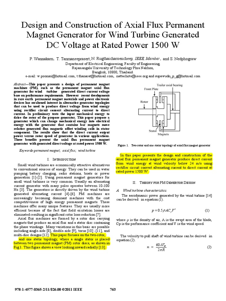 2011 Design and Construction of Axial Flux Permanent Magnet Generator ...