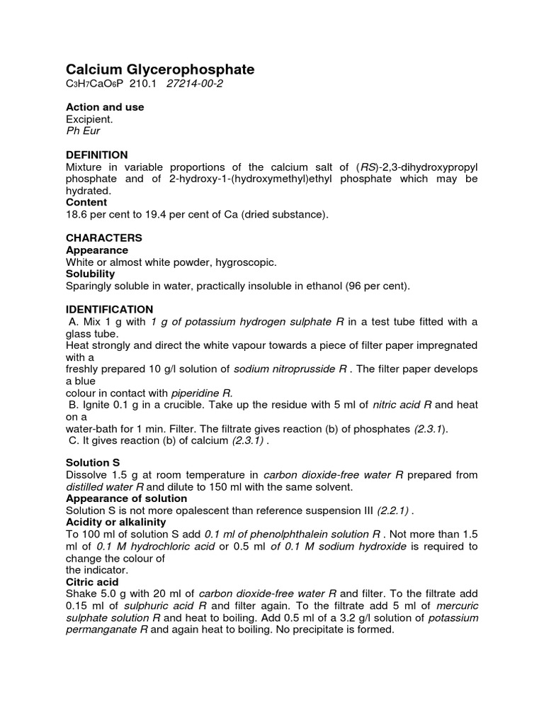 Calcium Glycerophosphate Solution Solubility