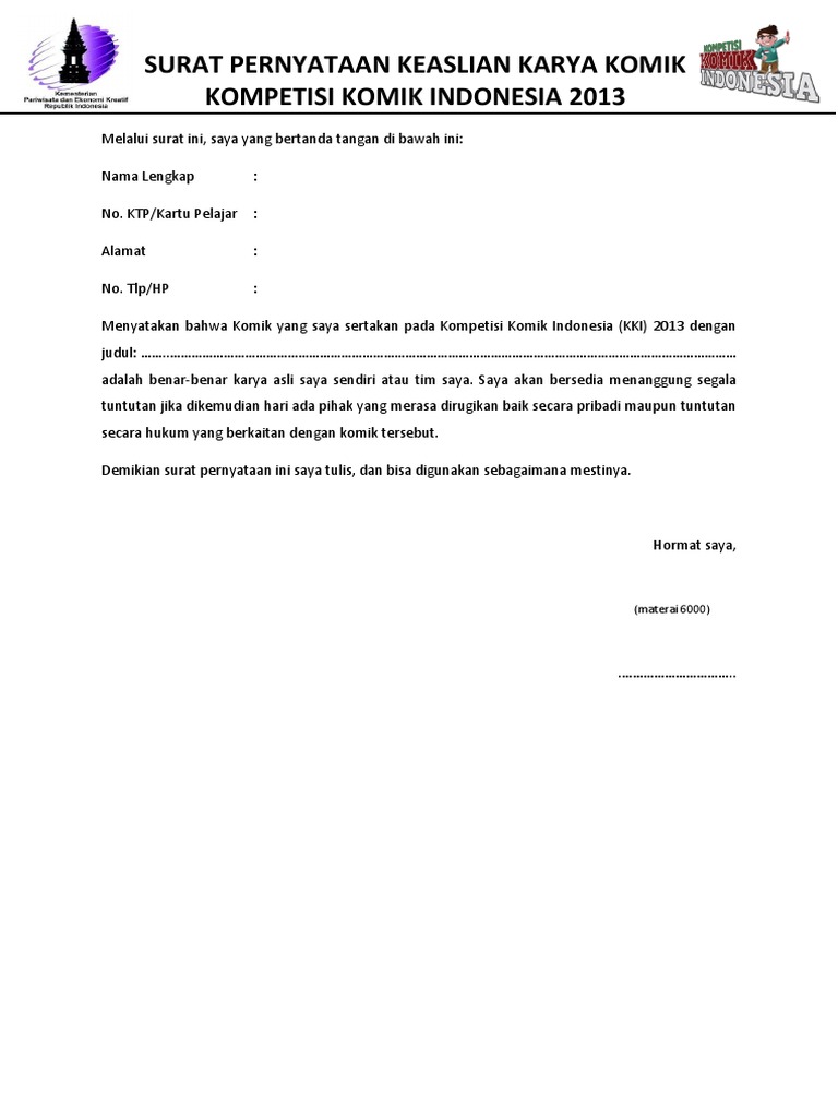 Surat Pernyataan Keaslian Karya