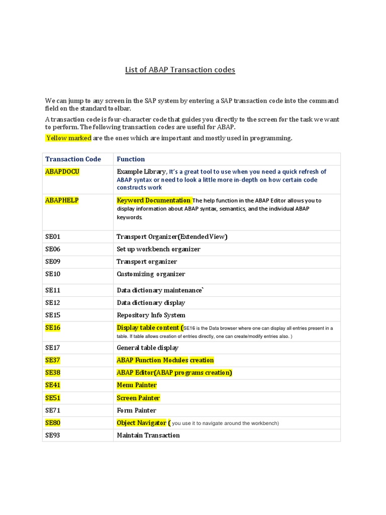 List of Transaction Codes PDF Information Technology Management