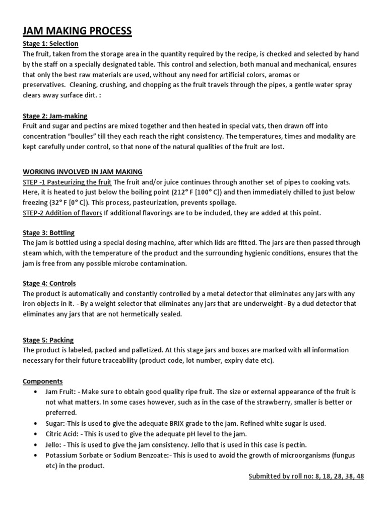 Jam Making Process Stage 1 Selection PDF Fruit Preserves Food
