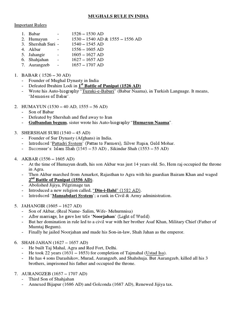 Indian Dynasties Overview | PDF | Mughal Empire | Timurid Dynasty