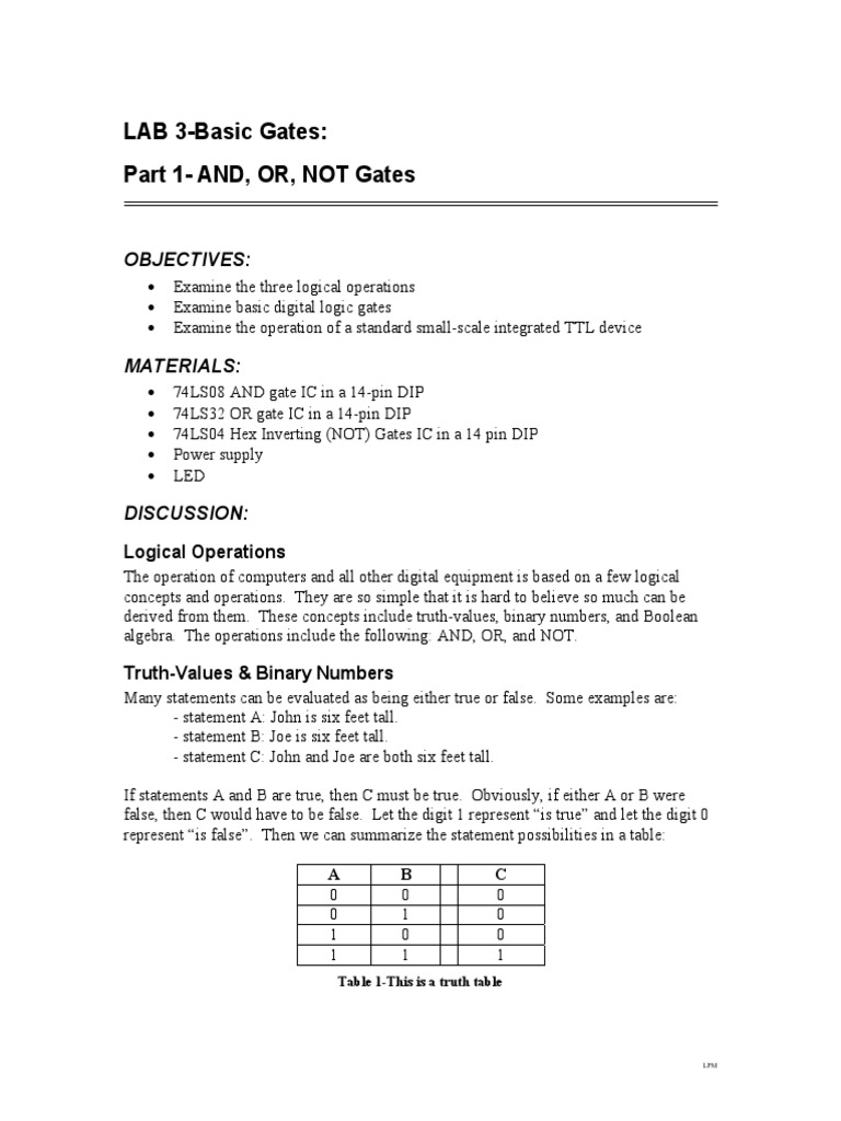 Logic Gates: AND, OR, NOT Operations | PDF | Teaching Methods & Materials