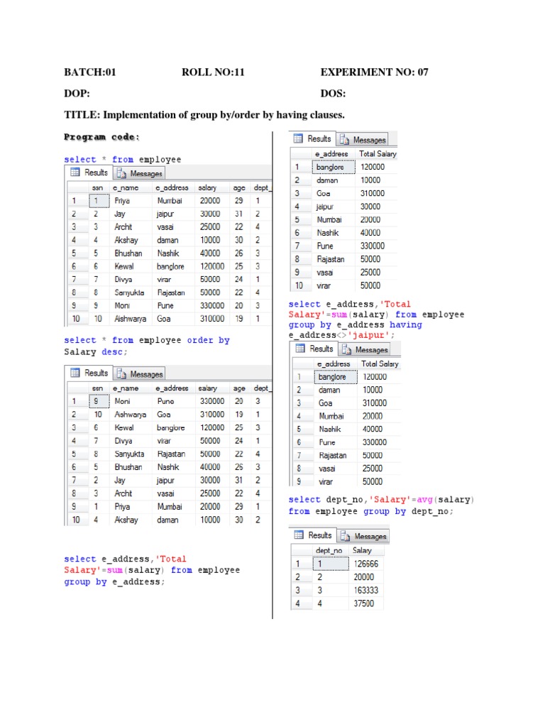 SQL Group By and Order By Clauses | PDF | Computers | Technology ...