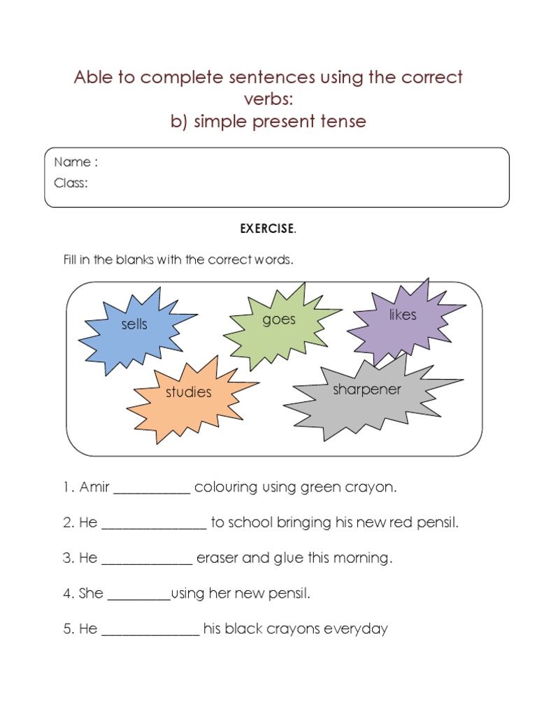 Able To Complete Sentences Using The Correct Verbs: B) Simple Present ...