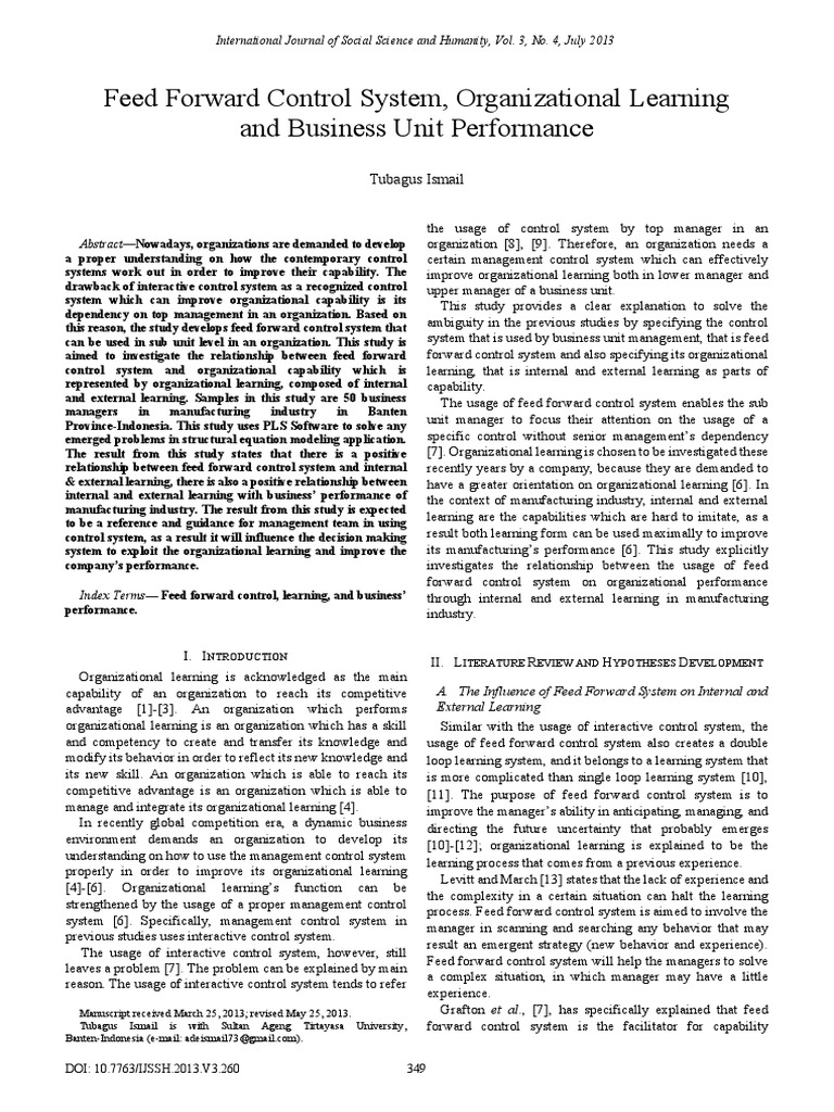 Feed Forward Control System, Organizational Learning and Business Unit