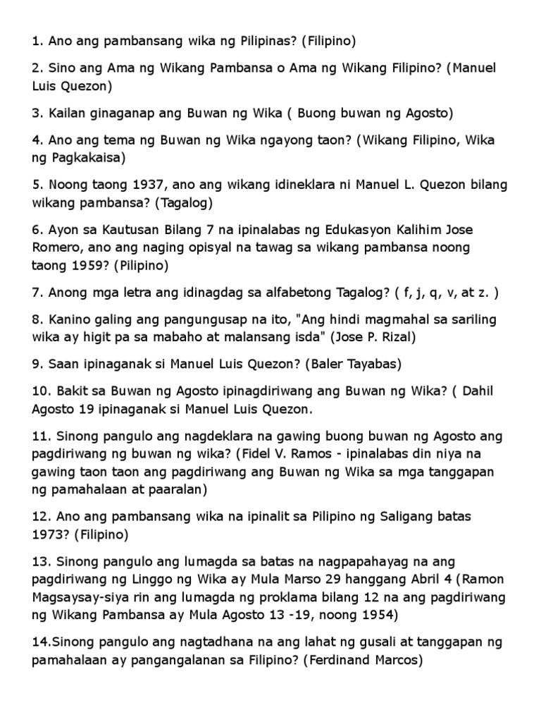 Quiz Bee Buwan NG Wika  PDF