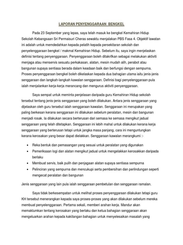 Laporan Penyenggaraan Bengkel