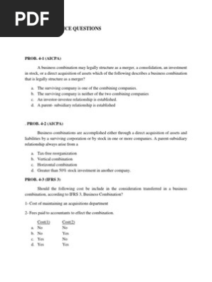 Multiple Choice Questions Goodwill Accounting Mergers And Acquisitions