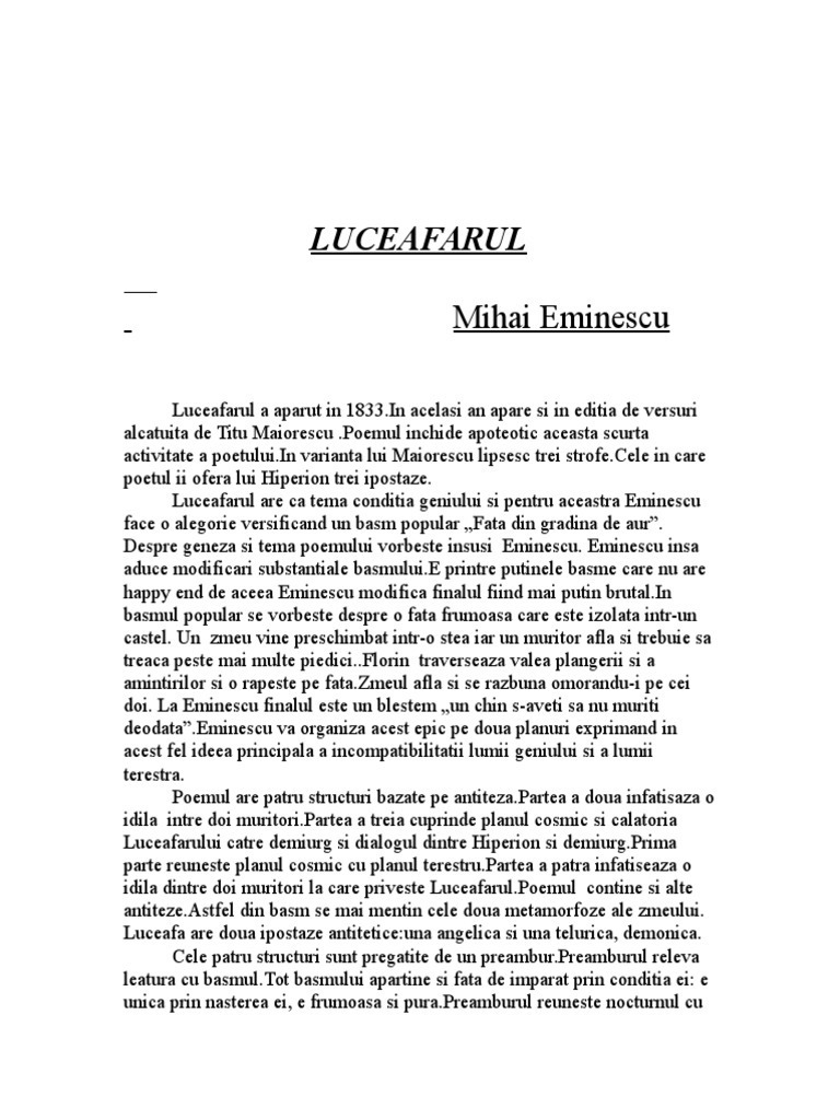 Luceafarul Rezumat