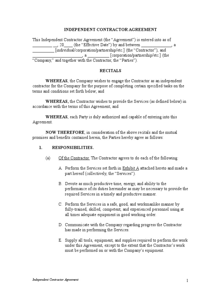 Independent Contractor Agreement Template | PDF | Labor | Private Law