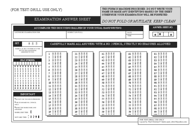 TestDrill Examination Answer Sheet