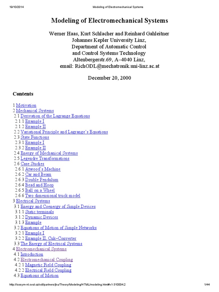 Modeling of Electromechanical Systems PDF | PDF | Lagrangian Mechanics ...