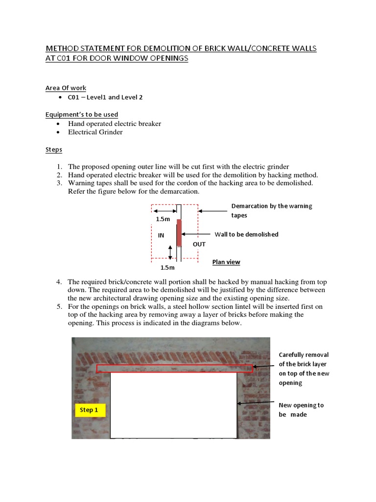 Demolition Method Statement for Brick Walls | PDF | Demolition ...