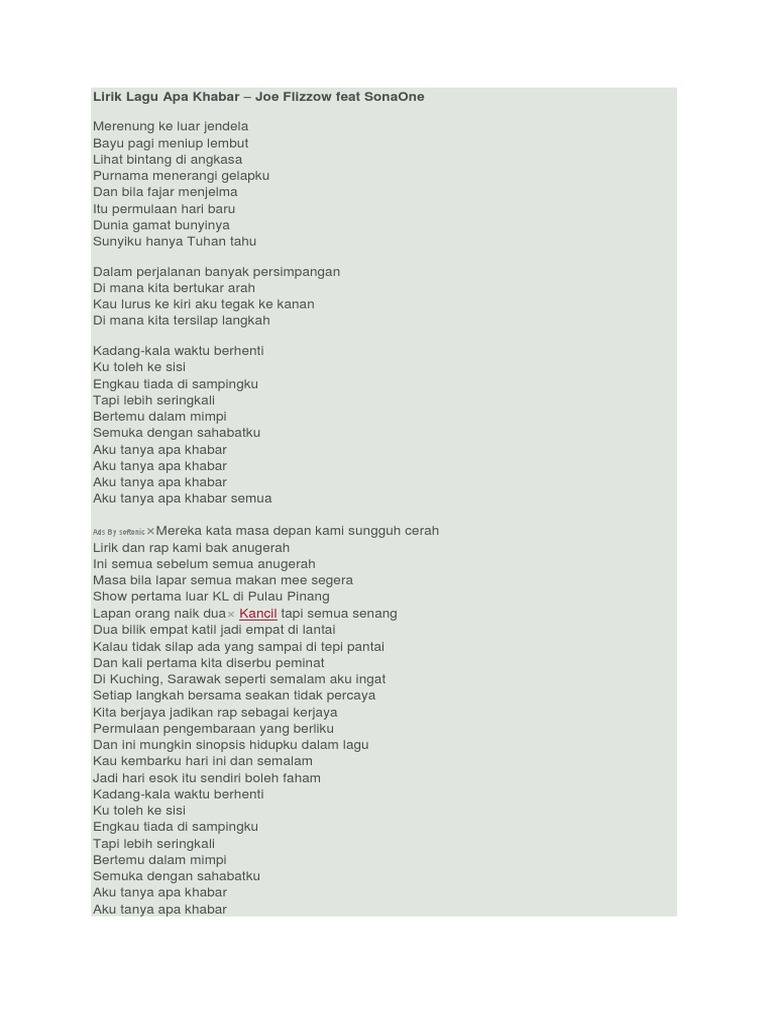 Lirik Lagu Apa Khabar