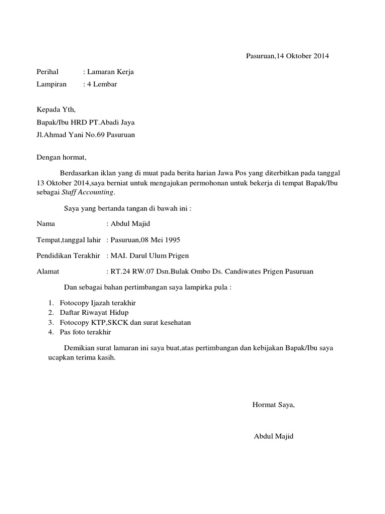 Download 88+ Contoh Surat Lamaran Kerja Full Block Style Terbaik Gratis
