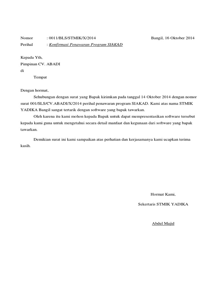 Surat Balasan Semi Block Style Pdf Pdf