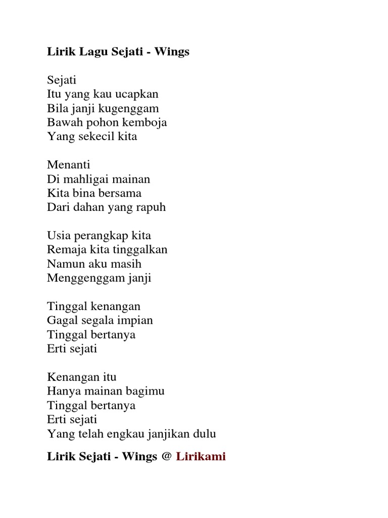 Lirik Lagu Sejati Pdf