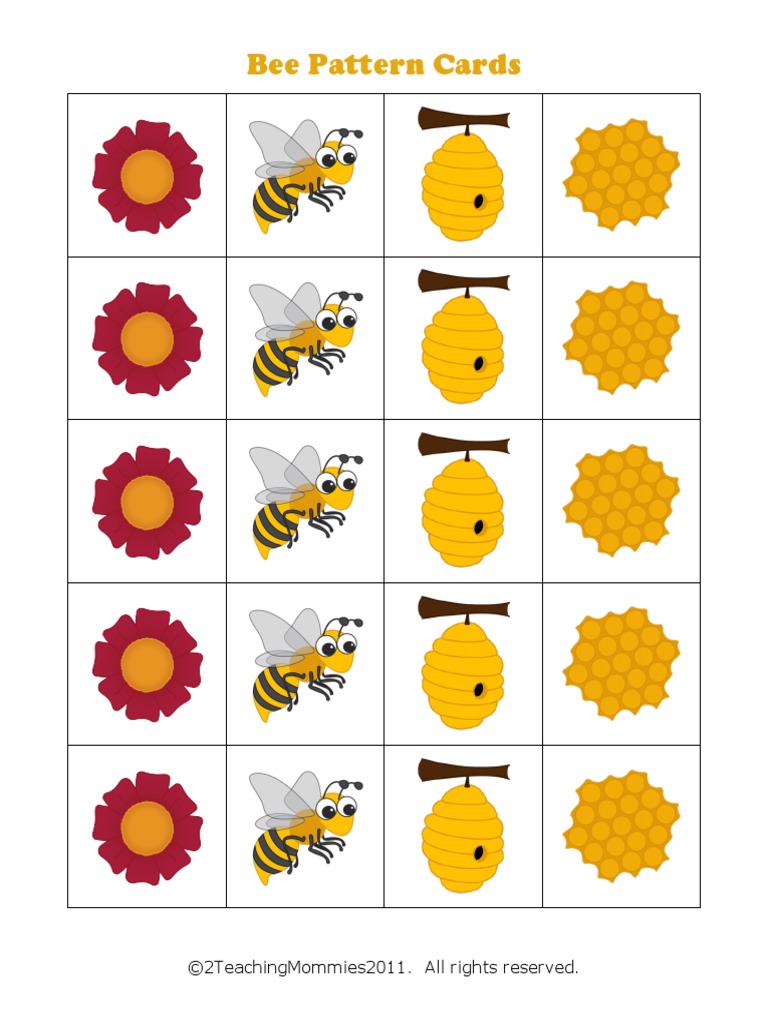 Bee Pattern Cards for Kids | PDF