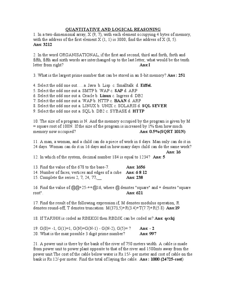 Quantitative and Logical Reasoning Problems | PDF | Matrix (Mathematics ...