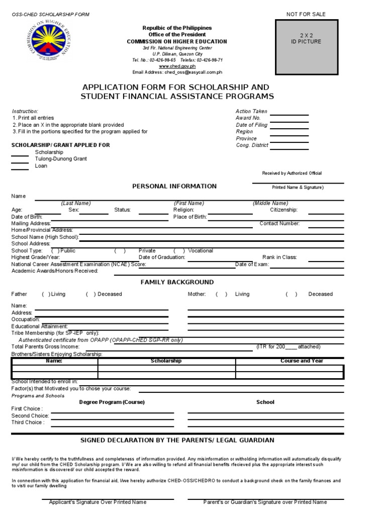 form scholarship application ched for Scholarship Student  Form Oss ched  Scholarship