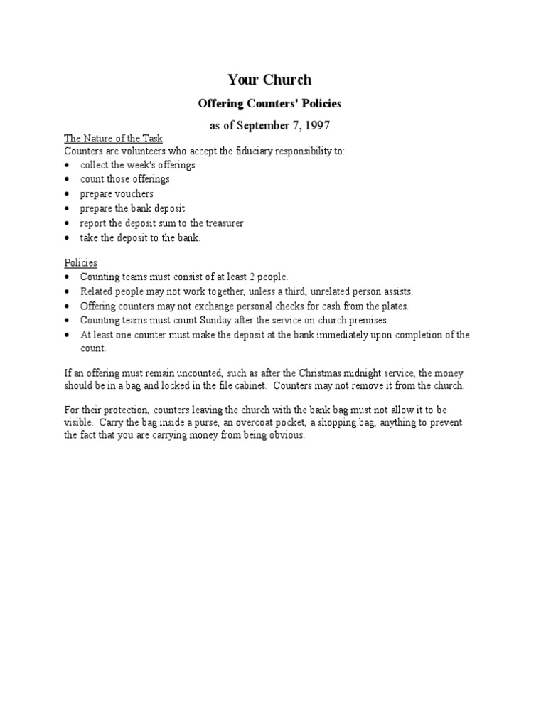 Church Offering Counting Guidelines | PDF | Cooking, Food & Wine | Home ...
