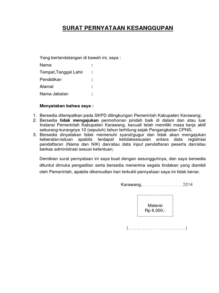Surat Pernyataan Kesanggupan