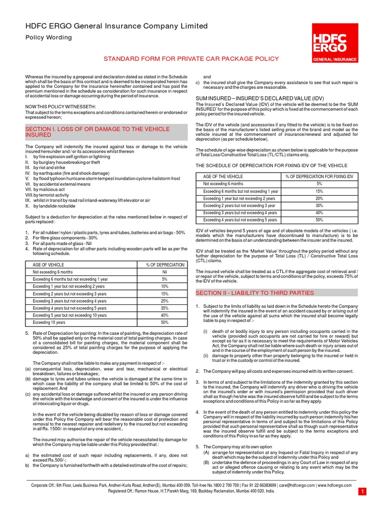 Private Car Policy Wording | PDF